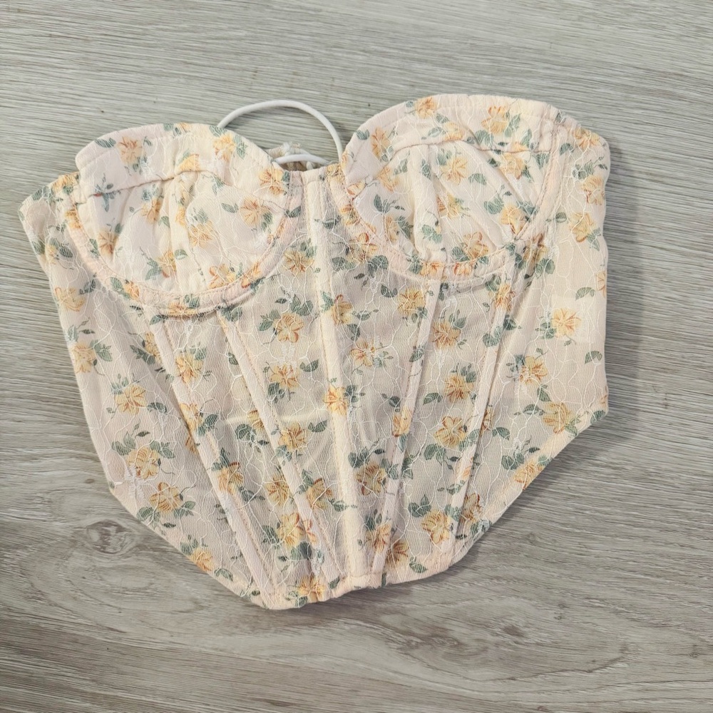 Corset Lace Up Sheer Floral Top - Picture 4 of 5